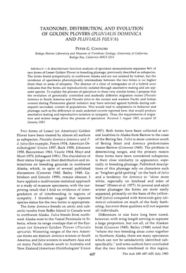 Taxonomy, Distribution, and Evolution of Golden Plovers (Pluvialis Dominica and Pluvialis Fulva)