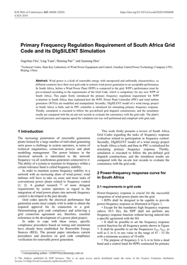 Primary Frequency Regulation Requirement of South Africa Grid Code and Its Digsilent Simulation