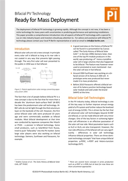 Bifacial PV Technology Ready for Mass Deployment