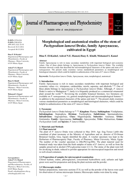 Morphological and Anatomical Studies of the Stem of Pachypodium