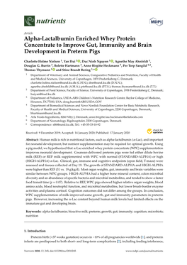 Alpha-Lactalbumin Enriched Whey Protein Concentrate to Improve Gut, Immunity and Brain Development in Preterm Pigs