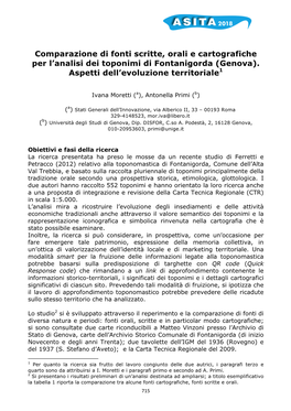 Comparazione Di Fonti Scritte, Orali E Cartografiche Per L'analisi Dei Toponimi Di Fontanigorda (Genova). Aspetti Dell'evolu