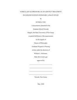 Auricular Acupressure As an Adjunct Treatment in Cancer Patients with Pain