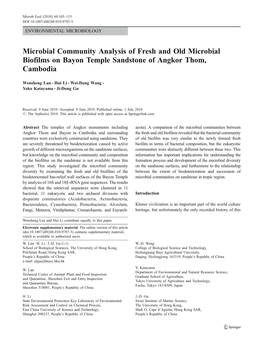 Microbial Community Analysis of Fresh and Old Microbial Biofilms on Bayon Temple Sandstone of Angkor Thom, Cambodia