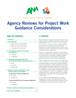 Agency Reviews for Project Work Guidance Considerations