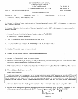 103-WT(F)/TR/O/3W-15/2016 Date: 04/05/2017 Sanction-Cum-Allotment Order