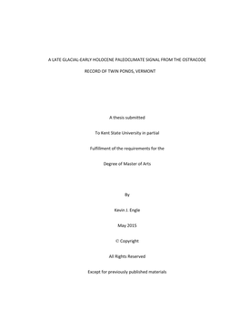 A Late Glacial-Early Holocene Paleoclimate Signal from the Ostracode