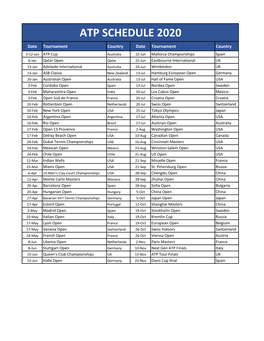 Atp Schedule 2020