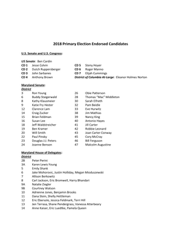 2018 Primary Election Endorsed Candidates