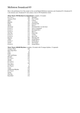 Here Is the Sound List for Sound Card 03