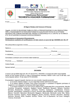 “RICHIESTA VOUCHER FORMAZIONE” Copia CITTADINO Copia UFFICIO Allegato 1 P.G.N