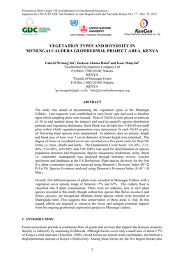 Vegetation Types and Diversity in Menengai Caldera Geothermal Project Area, Kenya