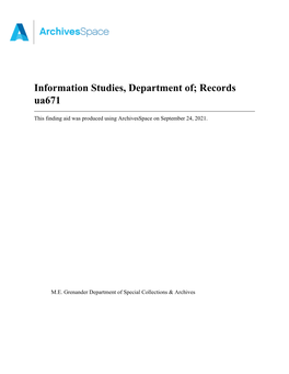 Information Studies, Department Of; Records Ua671