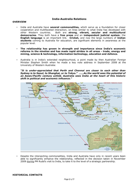 India-Australia Relations OVERVIEW