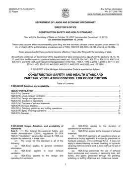 Construction Safety and Health Standard Part 620