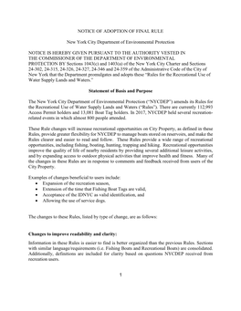 1 NOTICE of ADOPTION of FINAL RULE New York City Department Of