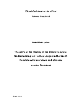 The Game of Ice Hockey in the Czech Republic: Understanding Ice Hockey League in the Czech Republic with Interviews and Glossary
