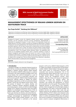 Management Effectiveness of Rinjani-Lombok Geopark On