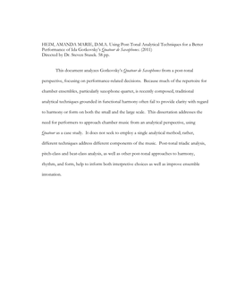 Using Post-Tonal Analytical Techniques for a Better Performance of Ida Gotkovsky’S Quatour De Saxophones