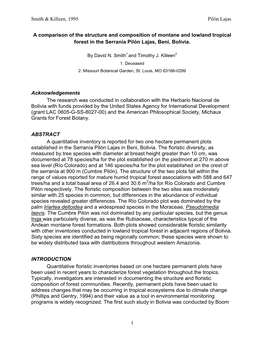 Smith & Killeen, 1995 Pilón Lajas 1 a Comparison of the Structure And