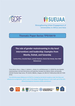 The Role of Gender Mainstreaming in City-Level Interventions and Leadership: Examples from Manila, Duhok, and Sanandaj