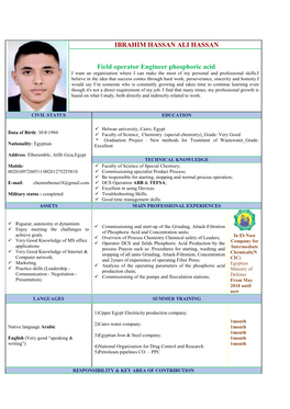 IBRAHIM HASSAN ALI HASSAN Field Operator Engineer Phosphoric Acid