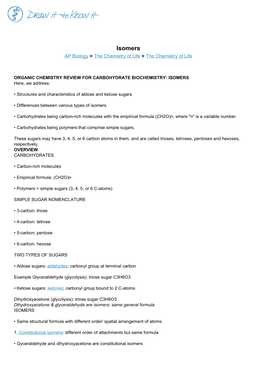 Isomers AP Biology > the Chemistry of Life > the Chemistry of Life