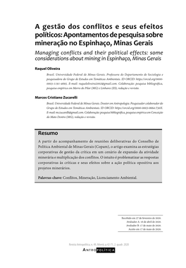 A Gestão Dos Conflitos E Seus Efeitos Políticos: Apontamentos De