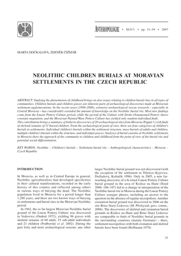 Neolithic Children Burials at Moravian Settlements in the Czech Republic