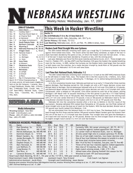 NEBRASKA WRESTLING Weekly Notes: Wednesday, Jan