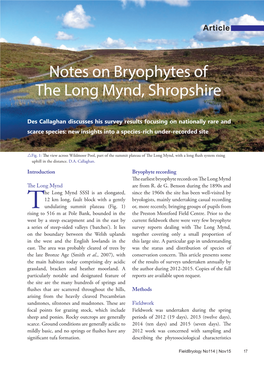 Notes on Bryophytes of the Long Mynd, Shropshire