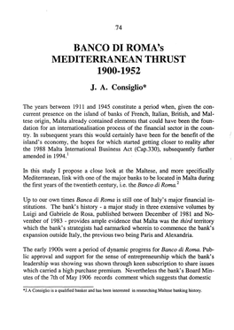 BANCO DI ROMA's MEDITERRANEAN THRUST 1900-1952 J