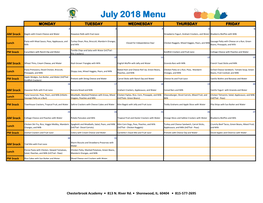 July 2018 Menu