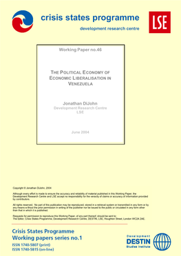 The Political Economy of Economic Liberalisation in Venezuela