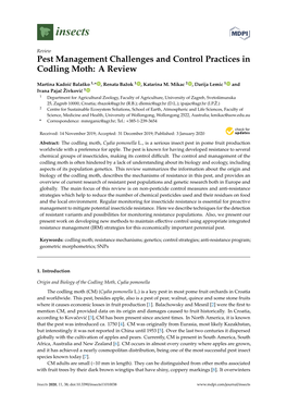 Pest Management Challenges and Control Practices in Codling Moth: a Review