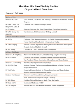 Maritime Silk Road Society Limited Organizational Structure Honorary Advisors