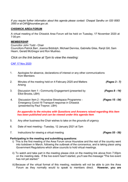 (Public Pack)Agenda Document for Chiswick Area Forum, 17/11/2020