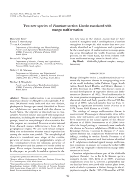 Two New Species of Fusarium Section Liseola Associated with Mango Malformation