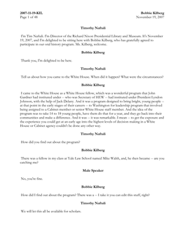 2007-11-19-KIL Bobbie Kilberg Page 1 of 48 November 19, 2007 Timothy