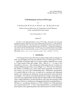 CCD Photometry of Nova V1974 Cygni I. Semeniuk, W. Pych, A