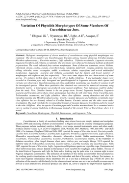 Variation of Phytolith Morphotypes of Some Members of Cucurbitaceae Juss