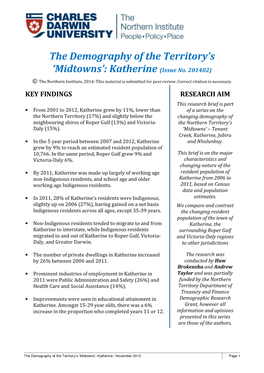 The Demography of the Territory's 'Midtowns': Katherine (Issue No