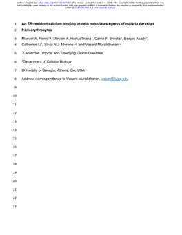 An ER-Resident Calcium Binding Protein Modulates Egress of Malaria Parasites 2 from Erythrocytes