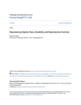 Reproducing Dignity: Race, Disability, and Reproductive Controls