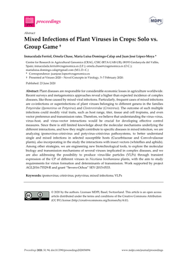 Mixed Infections of Plant Viruses in Crops: Solo Vs