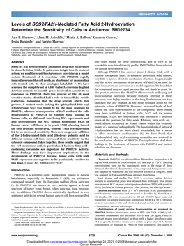 Levels of SCS7/FA2H-Mediated Fatty Acid 2-Hydroxylation Determine the Sensitivity of Cells to Antitumor PM02734