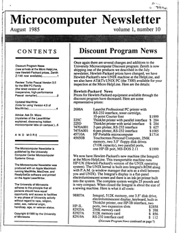 Microcomputer Newsletter August 1985 Volume 1, Number 10