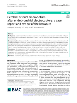 Cerebral Arterial Air Embolism After Endobronchial Electrocautery