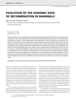 Evolution of the Genomic Rate of Recombination in Mammals