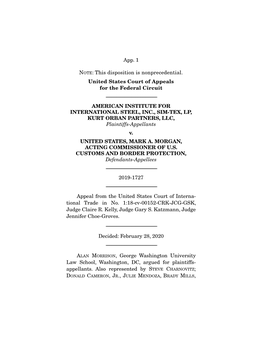 App. 1 NOTE: This Disposition Is Nonprecedential. United States Court of Appeals for the Federal Circuit AMERICAN INSTITUTE